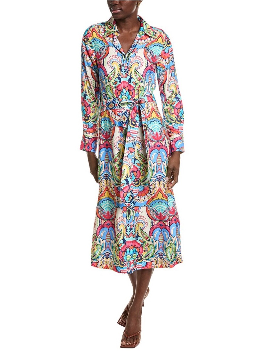 JMcLaughlin Colorful Paisley Button-Front Dress with Self-Tie Waist.
